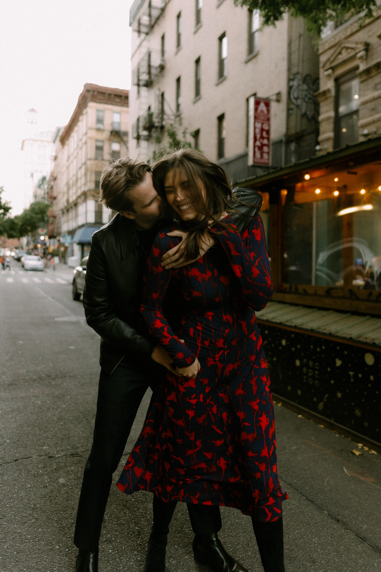 Bold red floral dress on the LES